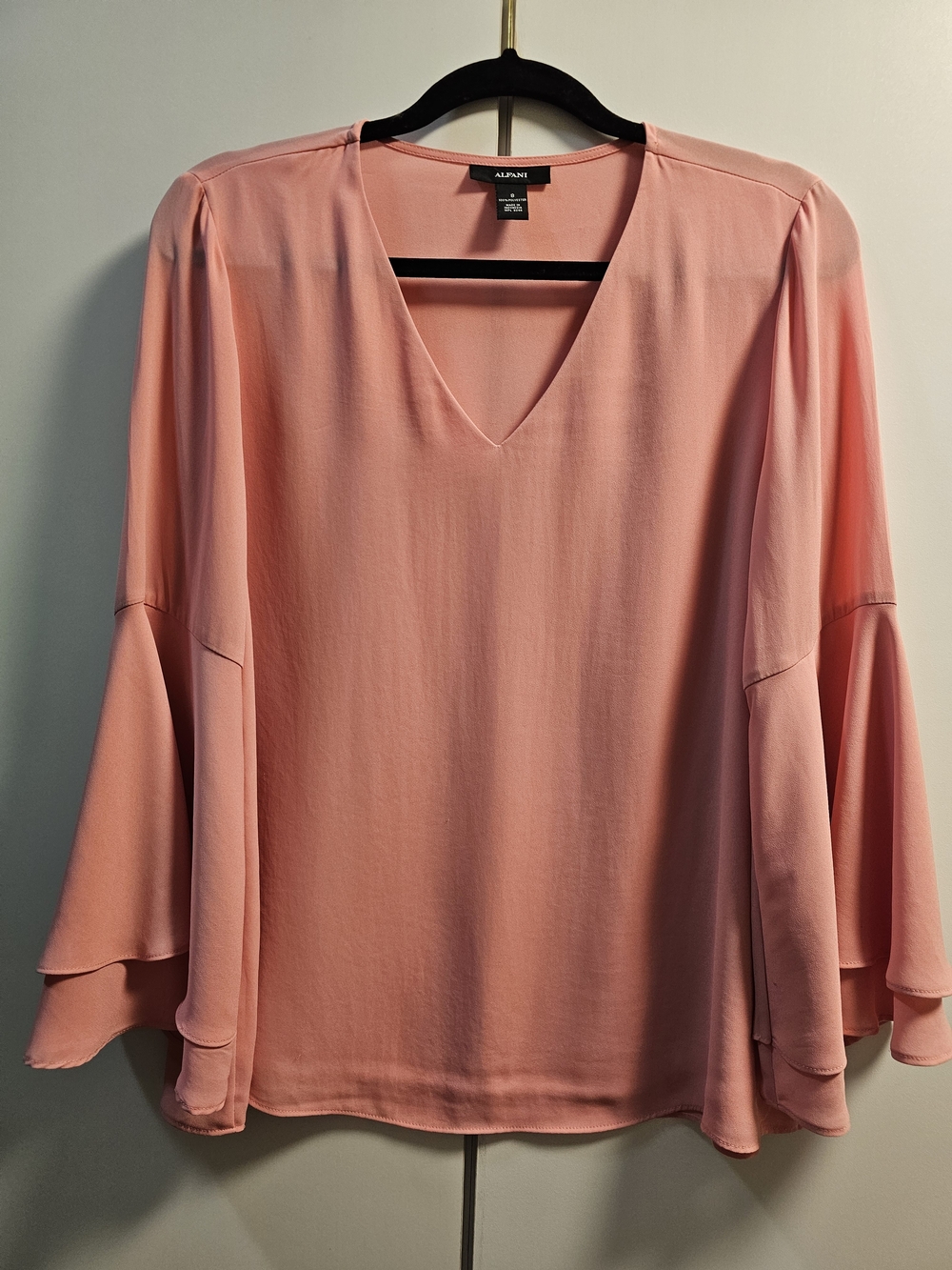 Alfani Pink V-Neck Bell Sleeve Blouse